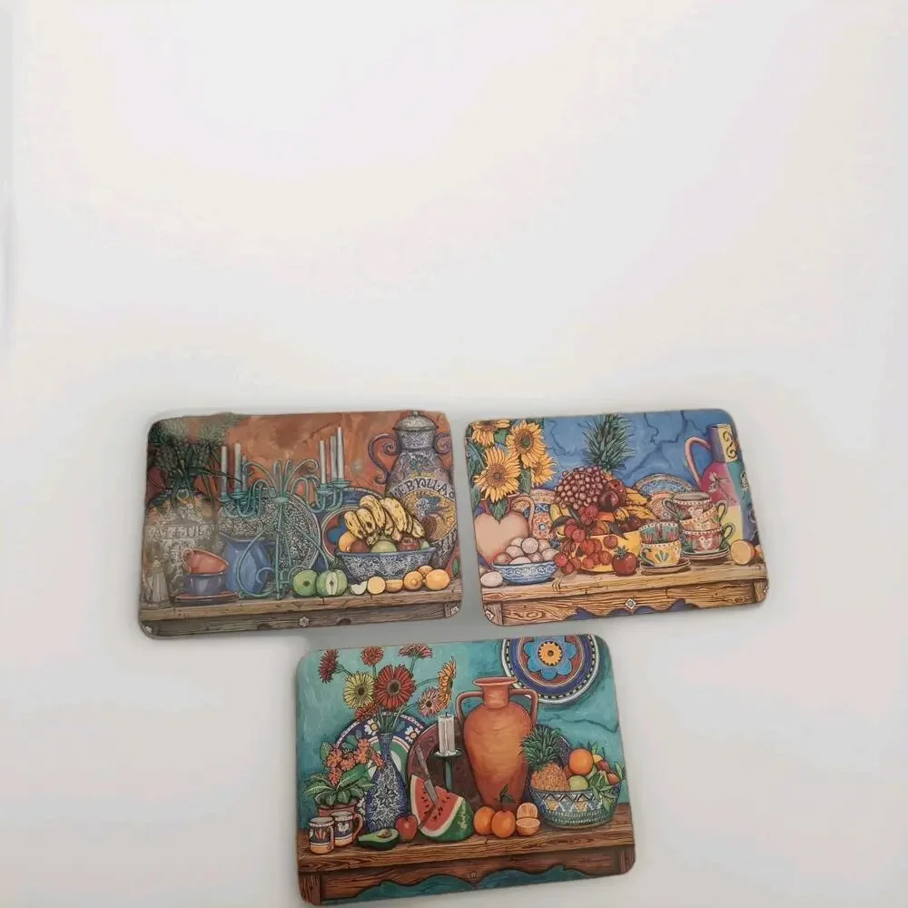 Jason Placemats Set/6 Italian Still Life By Sarina Fork Backed Vintage Bright